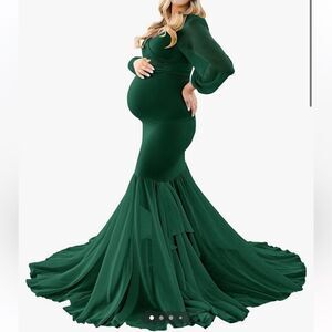 Mermaid Maternity Long Sleeve Chiffon PhotoShoot Baby Shower Dress